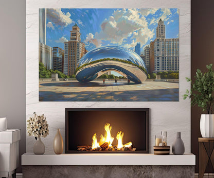 Chicago Canvas Print – Cloud Gate Abstract Cityscape, Framed Ready to Hang
