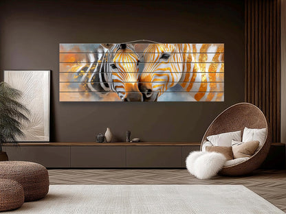Golden Zebra Couple Print on Wood, Rustic Romantic Wall Decor