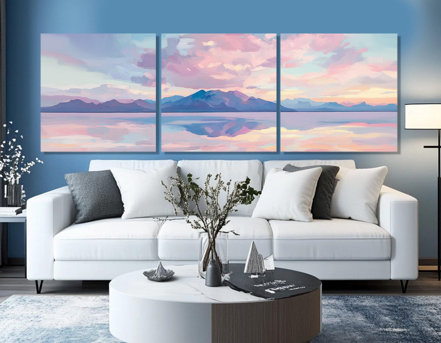 Pink Clouds Canvas Print – Ocean Painting Art With Island Seascape Wall Art