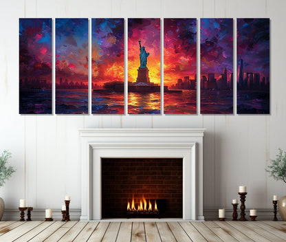 New York Skyline Canvas - Panoramic Cityscape Print on Cotton Canvas, Framed Multi Panel Art
