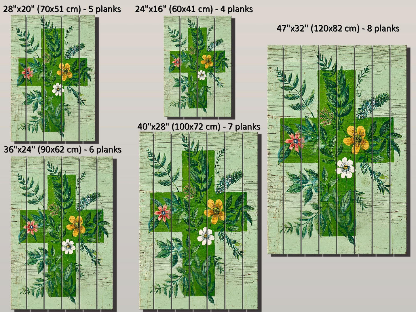 Rustic Wood Wall Art – Floral Medical Cross Print on Wood | Farmhouse Botanical Decor