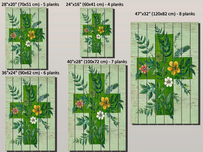 Rustic Wood Wall Art – Floral Medical Cross Print on Wood | Farmhouse Botanical Decor