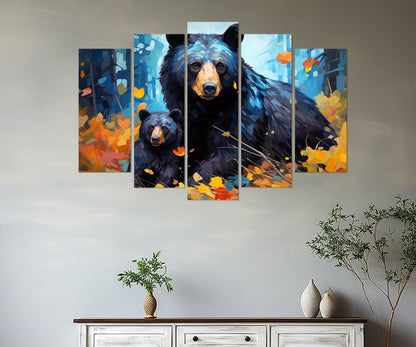 Black Bear Canvas - Kids Room Decor | Framed Wildlife Family Painting Ready to Hang