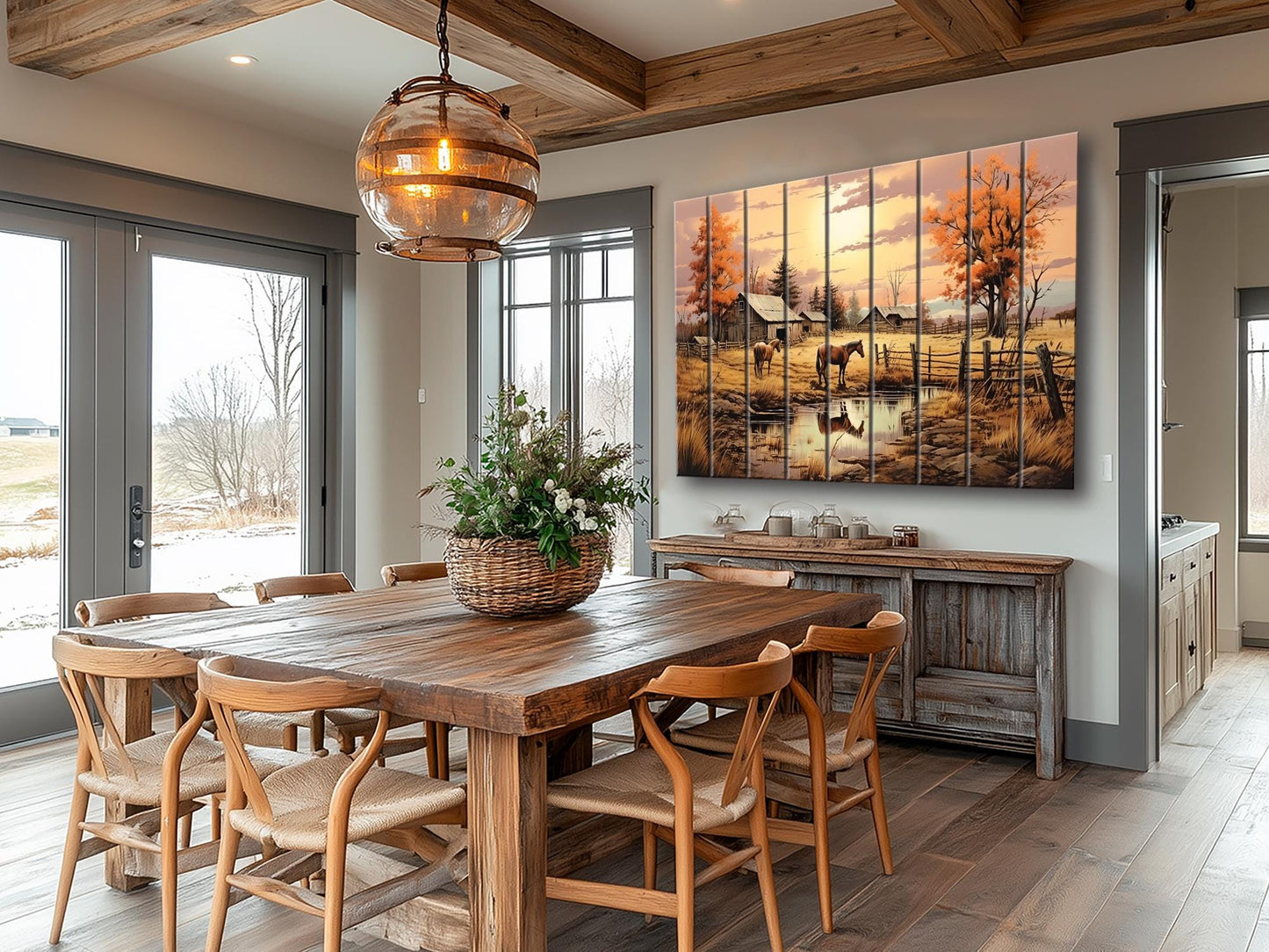 Midwestern Landscape Wood Print - Farmhouse Style Wood Plank Artwork Decor