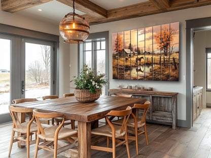 Midwestern Landscape Wood Print - Farmhouse Style Wood Plank Artwork Decor