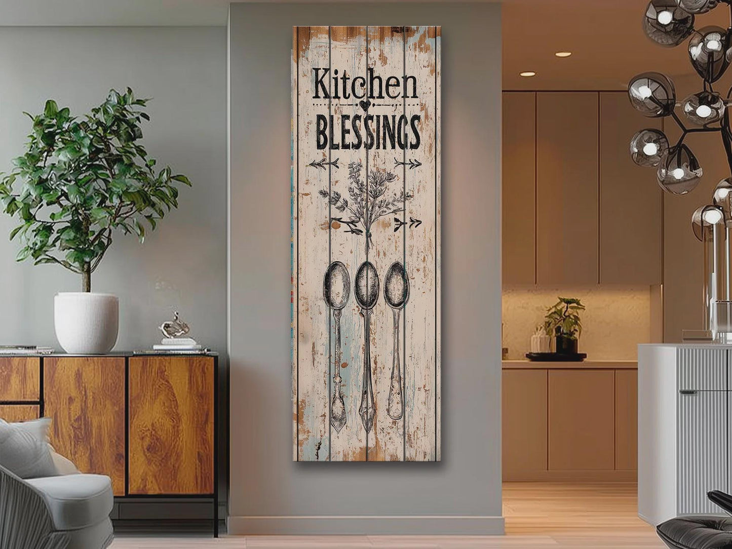 Rustic Kitchen Wall Art – Kitchen Blessings Print on Wood | Farmhouse Decor