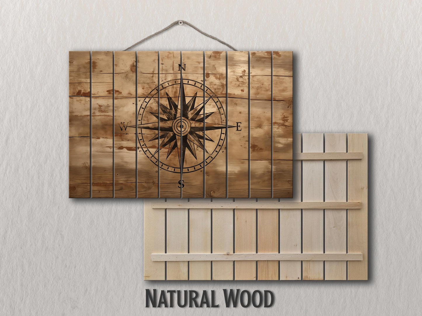Rustic Compass Print – Nautical Wall Art on Natural Wood | UV Printed Wood Art