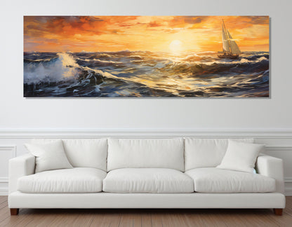 Sunset Sea Canvas Print – Sailboat Wall Art | Gallery Wrapped Cotton Canvas, Ready to Hang