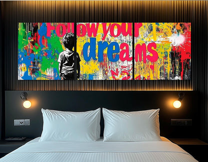 Street Art Canvas Print – Follow Your Dream Banksy Style Motivational Graffiti