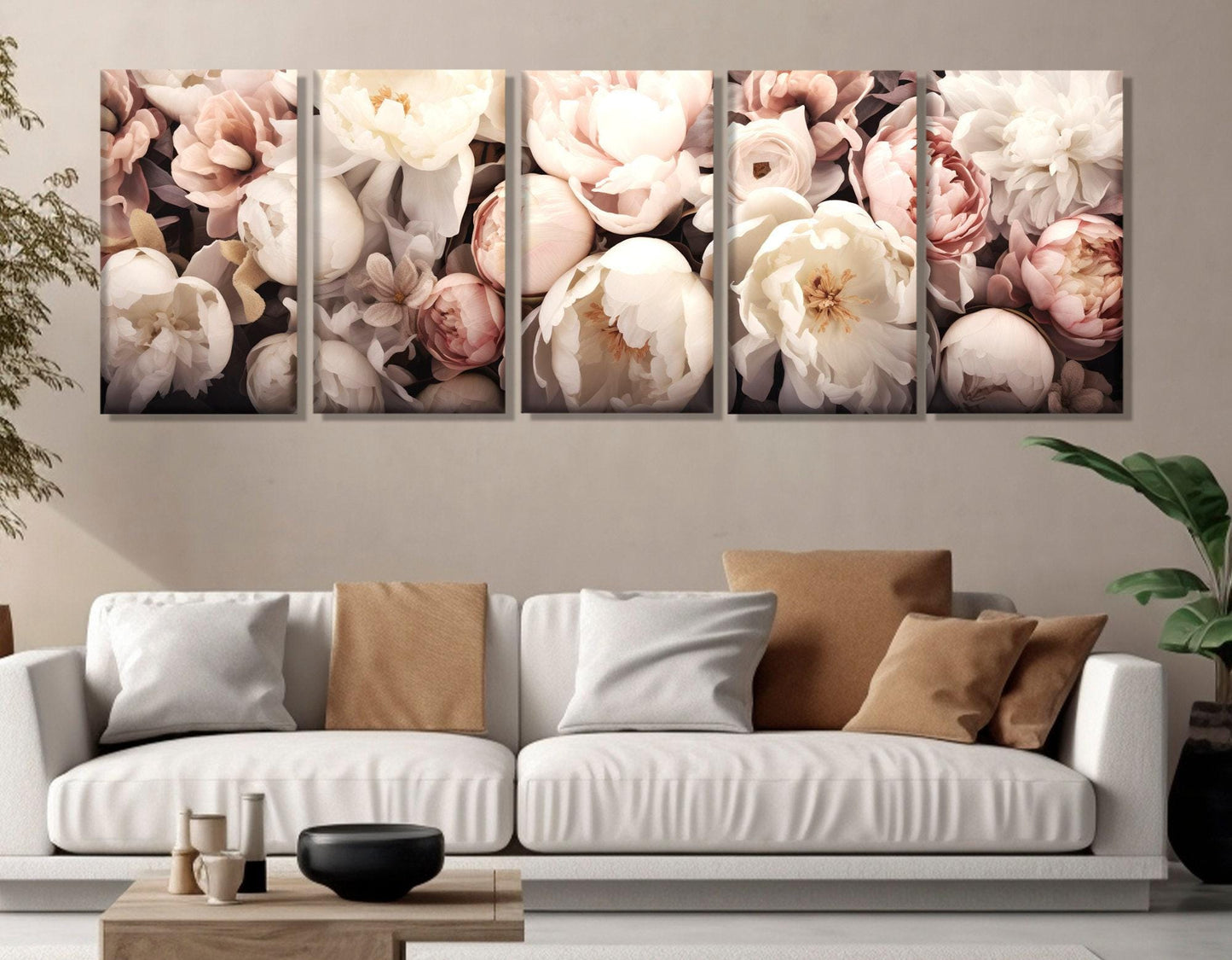 Peony Flower Canvas – Large Floral Wall Art | Panoramic Cotton Canvas Print