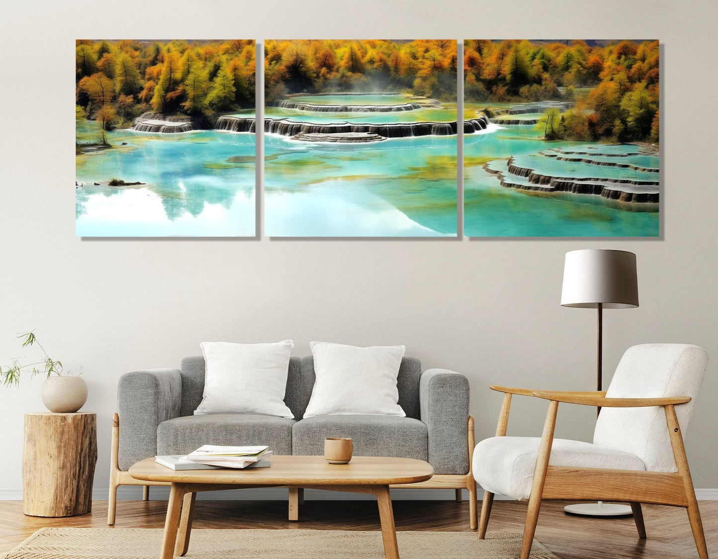 Huanglong Valley Canvas Print – Five Color Ponds Framed Wall Art, Large Asian Nature Painting