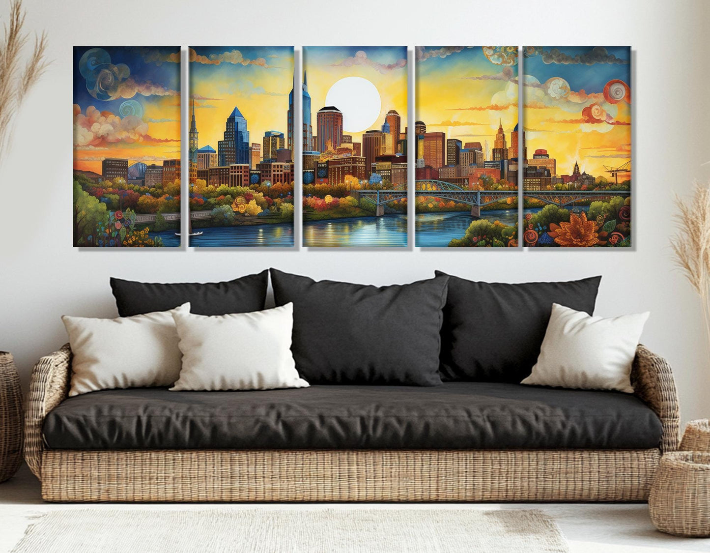 Nashville Canvas Print – Large Abstract City Painting | Framed & Ready to Hang