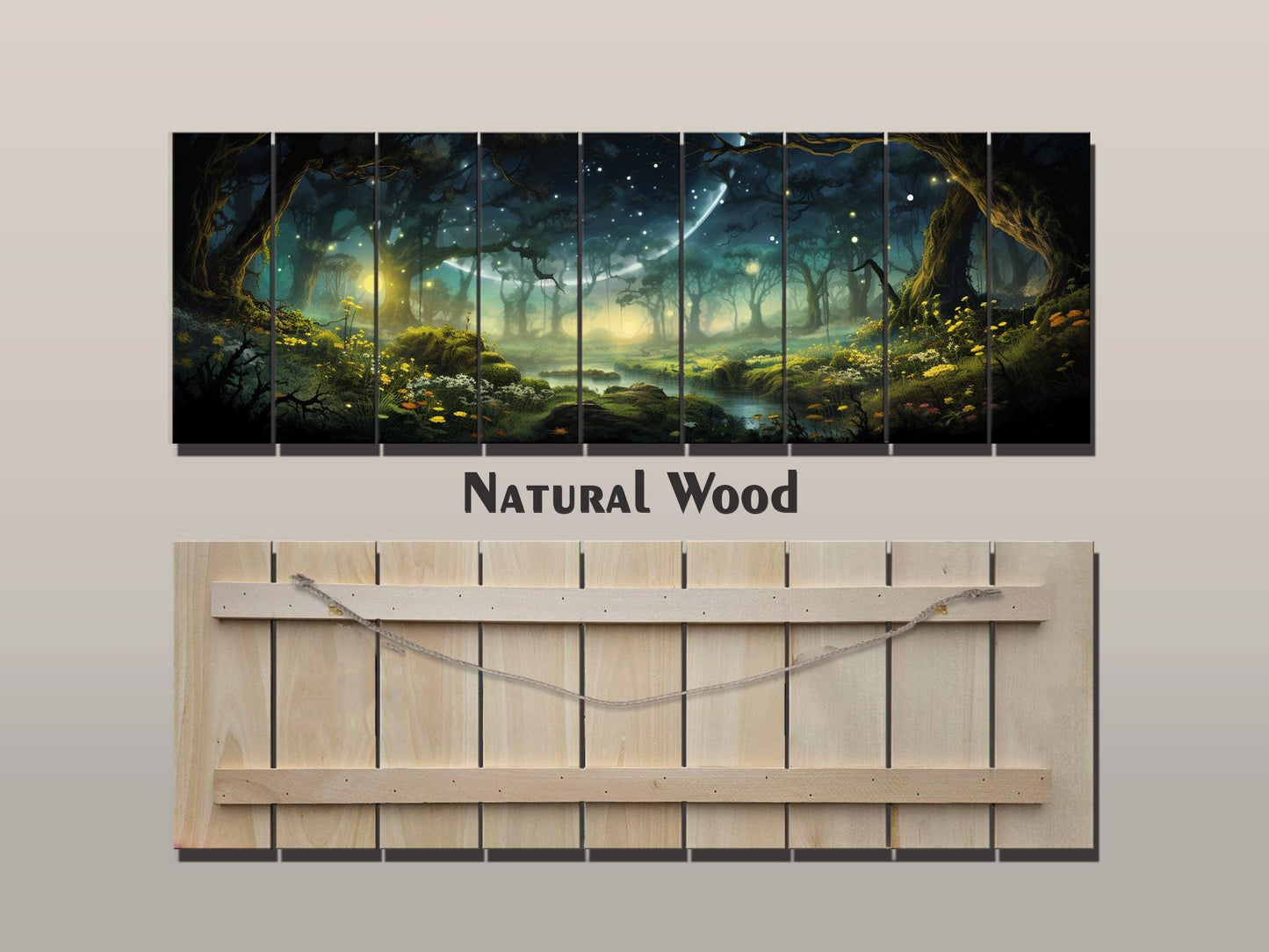 Fantasy Forest Print On Natural Wood