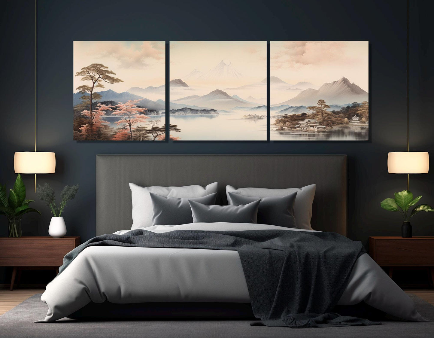 Japanese Landscape Canvas - Soft Tone Cotton Print | Framed, Ready to Hang Art