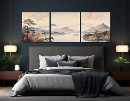 Japanese Landscape Canvas - Soft Tone Cotton Print | Framed, Ready to Hang Art