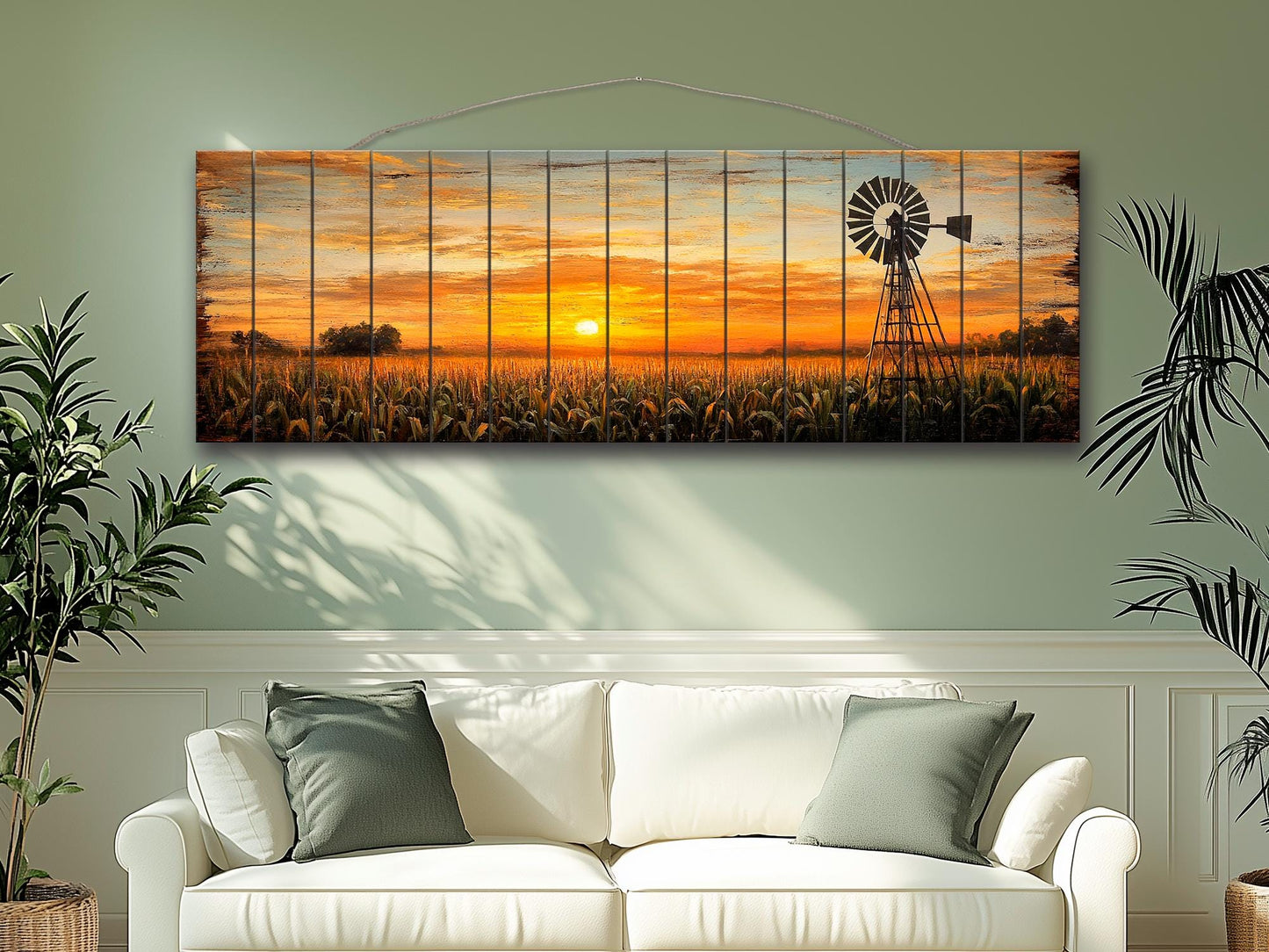 Rustic Wood Print | Abstract Sunset Cornfield Wall Art - Farmhouse Decor