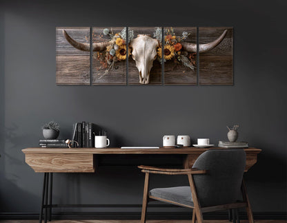 Longhorn Skull Canvas Print, Large Western Wall Decor, Framed and Ready to Hang