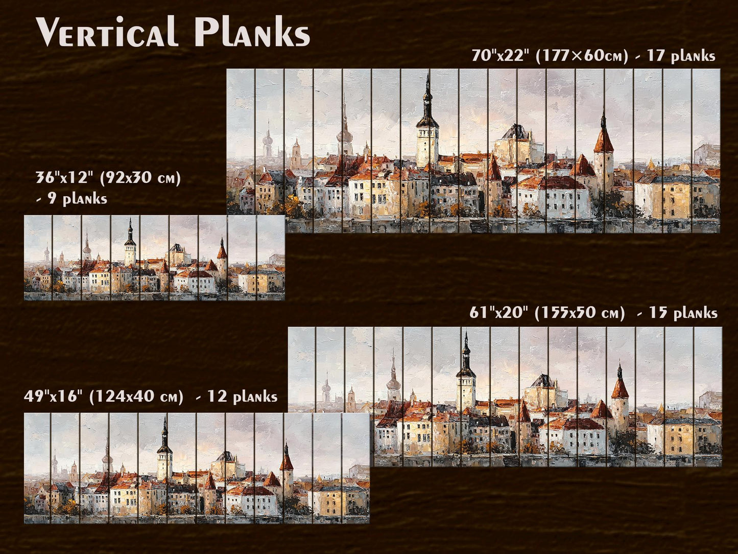 Tallinn Wood Print – Rustic Wall Art With Beige Morning Skyline on Distressed Wood