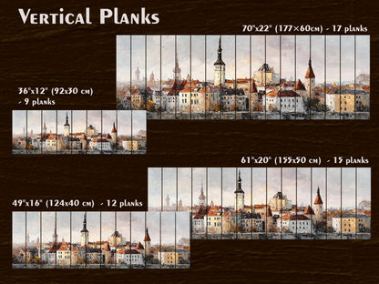 Tallinn Wood Print – Rustic Wall Art With Beige Morning Skyline on Distressed Wood