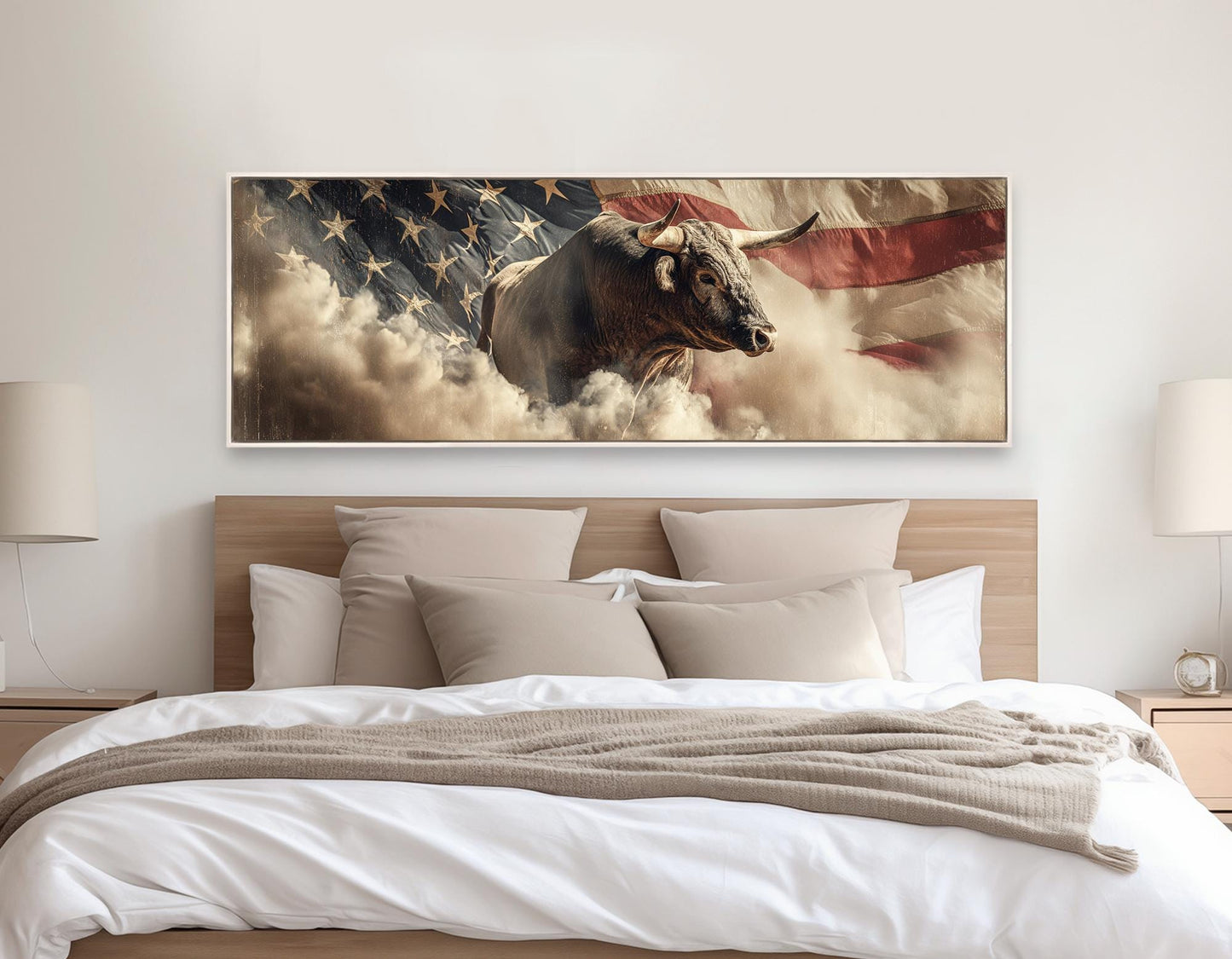 Rodeo Bull on the US Flag Canvas Print, Western Wall Art, Framed and Ready to Hang