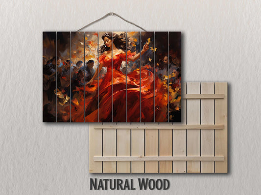 Wood Wall Art – Flamenco Dance Print on Natural Wood | Vintage Bar Painting Decor