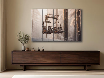 Retro Chairlift, Ski Lift Print On Natural Wood- Vintage Wall Art