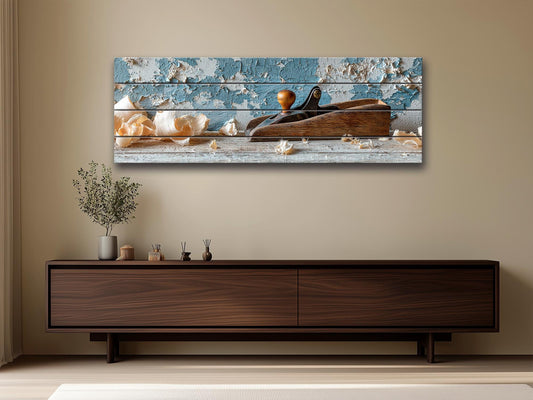 Rustic Wood Wall Art – Carpenter Plane Print | Vintage Tool Decor, Handcrafted Wood Art