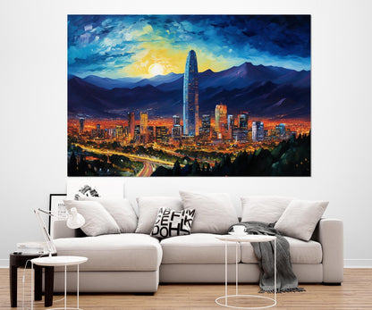 Santiago de Chile Canvas Abstract City Painting - Modern Chile Wall Art, Ready to Hang