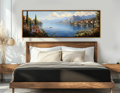 Lake Iseo Canvas Print – Panoramic Italian Lake Art | Framed & Ready to Hang