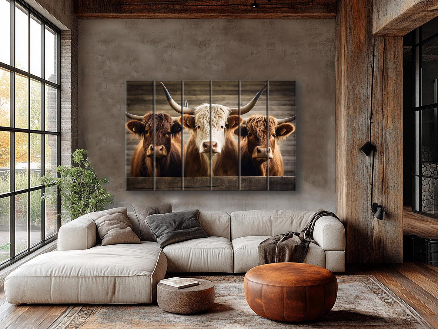 Rustic Wood Wall Art – Highland Cows Painting on Natural Wood Planks | Farmhouse Wall Decor