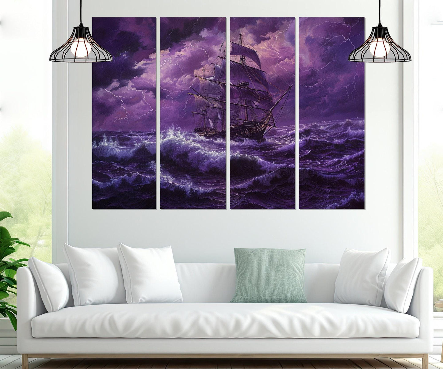 Vintage Sailing Ship Canvas – Stormy Sea Painting | Framed & Ready to Hang