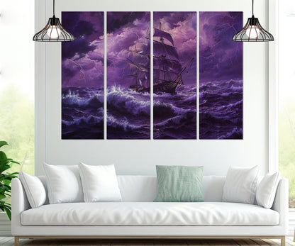 Vintage Sailing Ship Canvas – Stormy Sea Painting | Framed & Ready to Hang