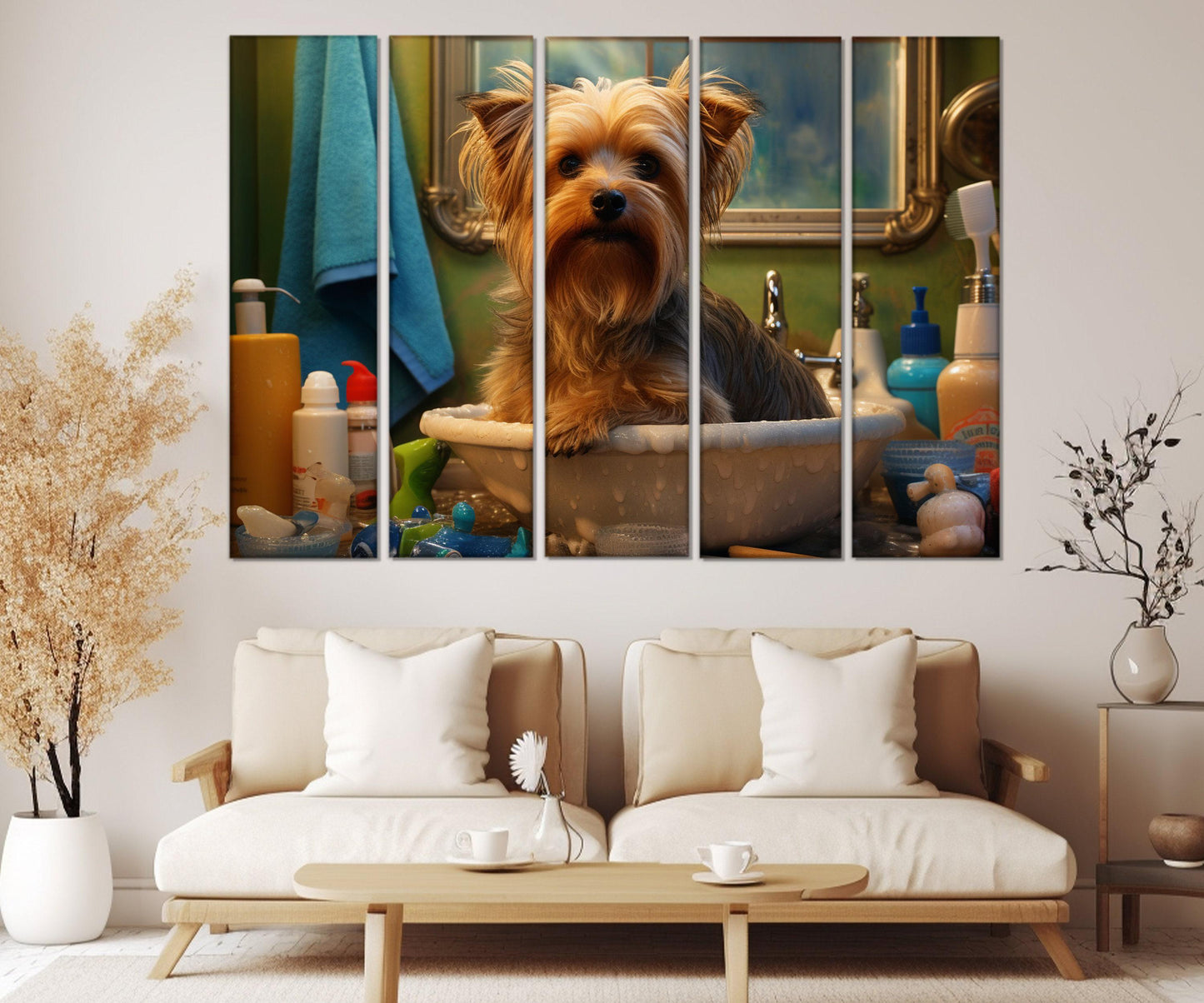 Yorkshire Terrier Canvas Print - Framed Bathroom Wall Decor | Groomer Gift