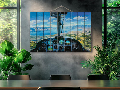 Airplane Cockpit Wall Art - Wood Wall Decor | Aircraft Cockpit Poster Print on Wood