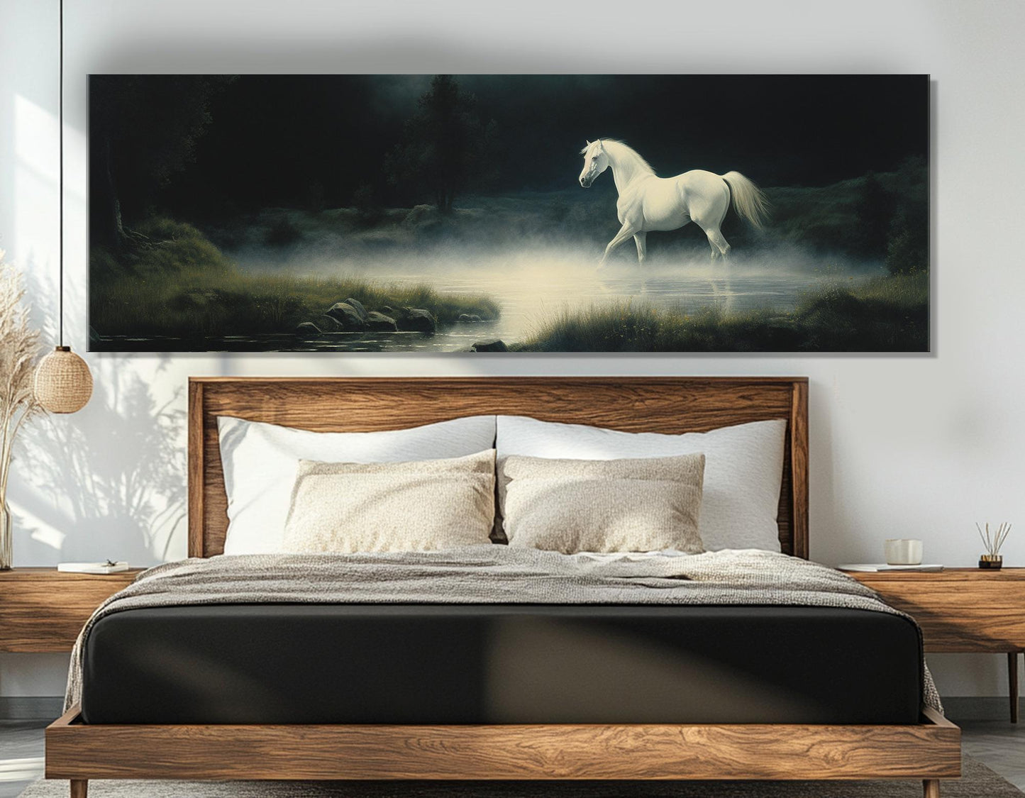 White Horse Canvas Print – Mystical Forest Horse Wall Art | Framed & Ready to Hang