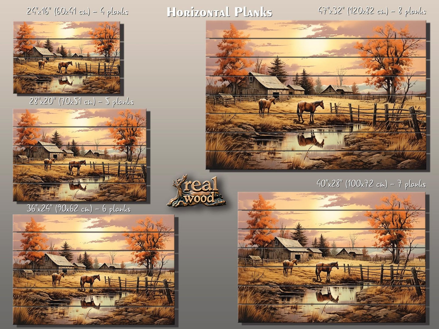 Midwestern Landscape Wood Print - Farmhouse Style Wood Plank Artwork Decor