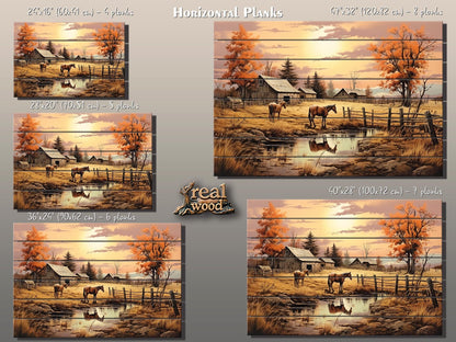 Midwestern Landscape Wood Print - Farmhouse Style Wood Plank Artwork Decor