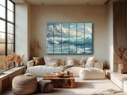 Rustic Wood Wall Art - Scenic Ocean Print on Wood, Sea Waves Painting, Ocean Waves Print, Ocean Wall Art, Sea Water Wall Art, Wooden Decor