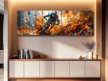 Mountain Biker Print – Natural Wood Wall Art | Outdoor Sports Decor