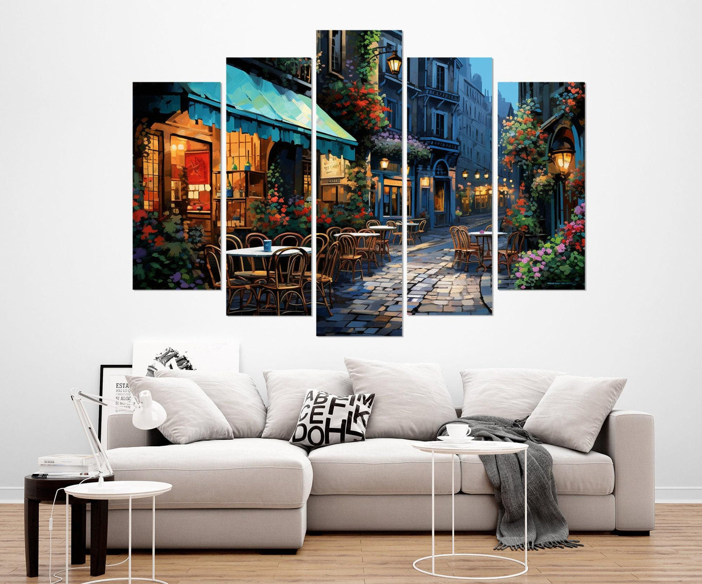 French Street Painting - Romantic Wall Art | Framed Canvas Print Ready to Hang