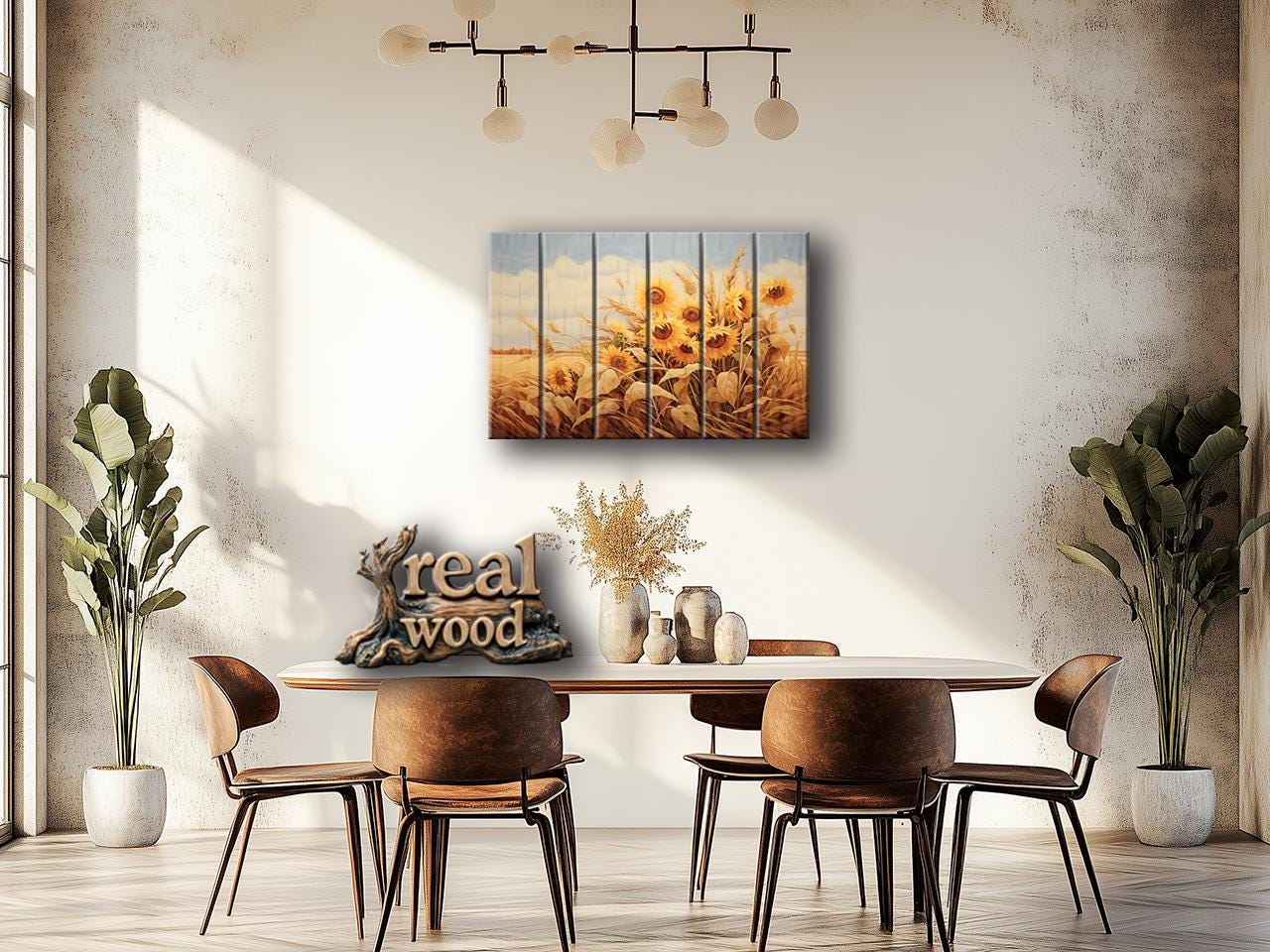 Rustic Print on Wood Wall Art – Sunflower Wall Decor on Smooth Linden Wood Planks