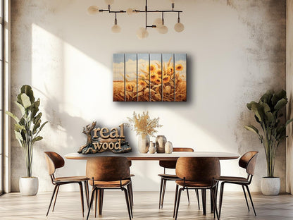 Rustic Print on Wood Wall Art – Sunflower Wall Decor on Smooth Linden Wood Planks