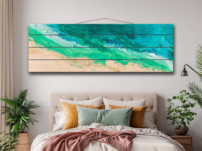 Aerial Beach Wood Wall Art - Abstract Beach Painting Printed on Wood, Beach Wall Art, Soft Tones Beach Painting, Rustic Nautical Wall Decor