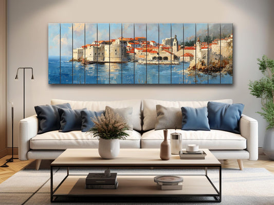 Dubrovnik Wood Print – Rustic Coastal Wall Art With Beige Sunlight Painting