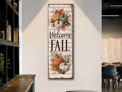 Rustic Wood Wall Art – Welcome Fall Sign | Autumn Pumpkin Wall Decor