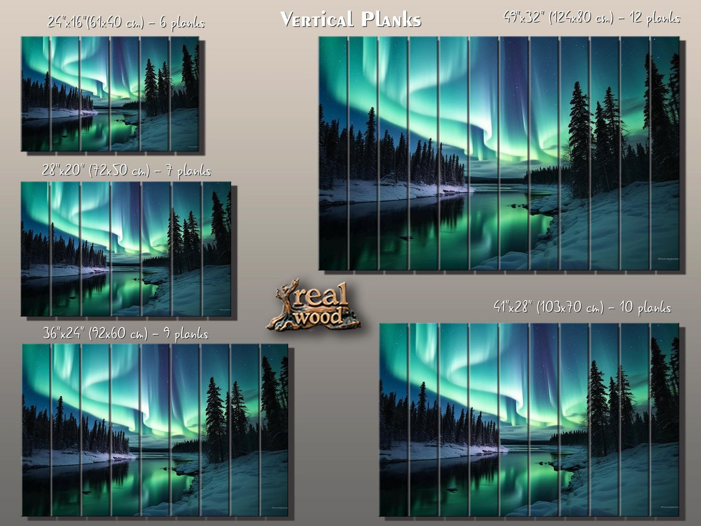 Northern Lights Wall Art – Wooden Wall Decor with Aurora Borealis Landscape