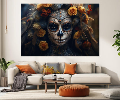 Day of the Dead Woman Canvas Print, Mexican Wall Art, Framed and Ready to Hang