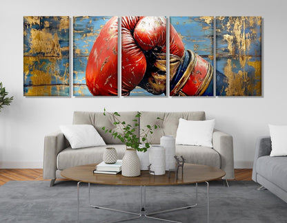 Boxing Wall Art – Retro Boxing Glove Painting on Gallery Wrapped Cotton Canvas Print