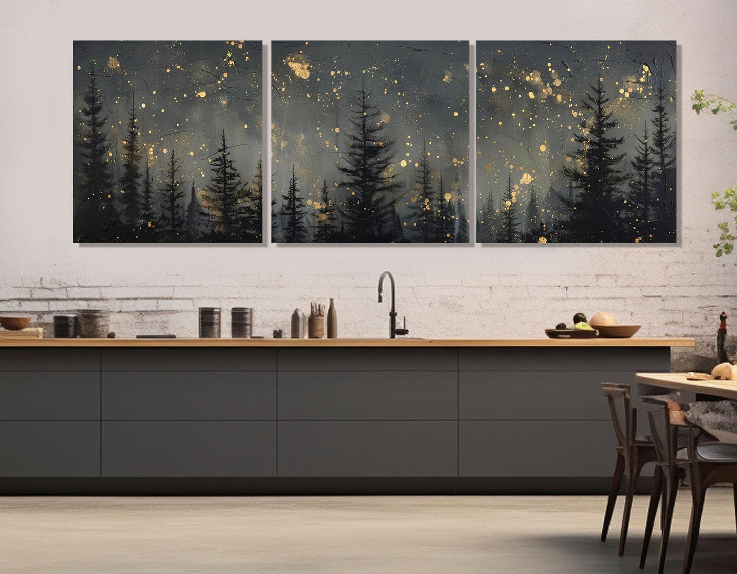 Pine Forest Canvas Print – Large Starry Sky Painting | Framed Gallery Wrapped Canvas Art