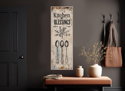 Kitchen Blessings Canvas Print - Rustic Kitchen Sign | Framed & Ready to Hang